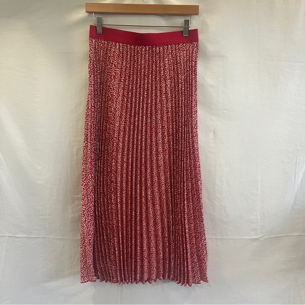 Vince Camuto Pleated Midi Skirt Womens Small Pink White Elastic Waist Lined Soft